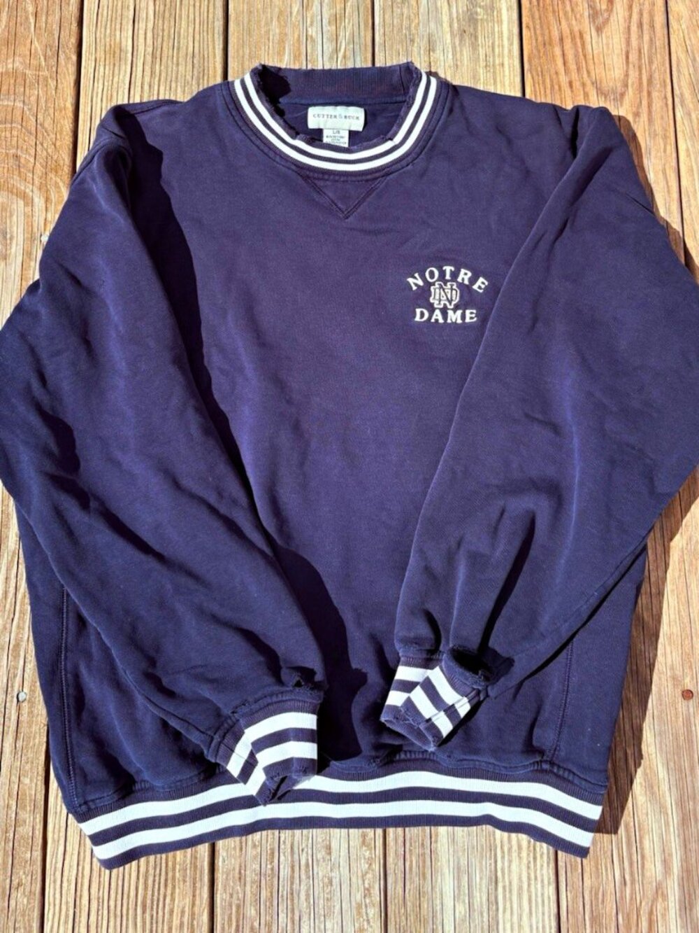 Cutter & Buck Notre Dame Navy Crewneck Fleece Sweatshirt Embroidered Logo L